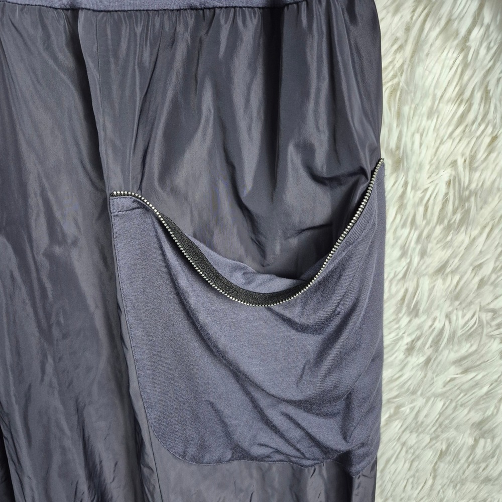 Sun Kim Mixed Media Zip V-Neck Bubble Midi Dress Purple Grey Womens Medium - Picture 3 of 7